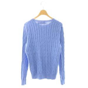 POLO RALPH LAUREN ロゴ刺繍 ケーブル編みニット セーター 長袖 M ブルー /HK OS