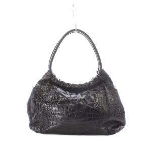FURLA ショルダーバッグ トートバッグ 黒 ブラック クロコ型押し チャーム付 /RI OS