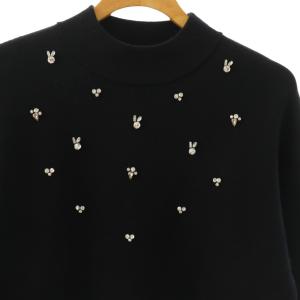 ANAYI 26SS メーレエンブロイダリープルオーバー ニット カットソー 長袖 ウール 36 ブラック /DO