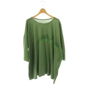 刺繍オーバーサイズカットソー チュニック リネン混 M グリーン /ES OS