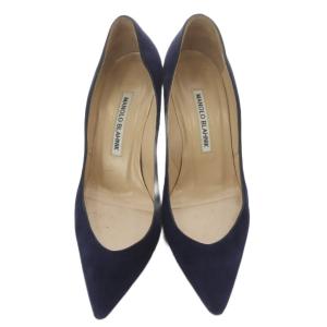 MANOLO BLAHNIK スエード ポインテッドトゥ パンプス ピンヒール 35.5 紺 ネイビー /SR