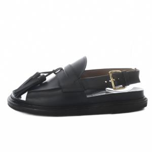 MARNI サンダル フラット タッセル ストラップ レザー 39 ブラック /YO20