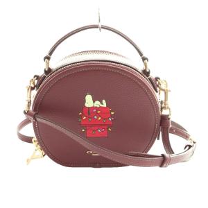 × PEANUTS SNOOPY 2WAY ラウンドショルダーバッグ ハンド レザー ボルドー CE844