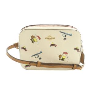× PEANUTS ショルダーバッグ スクエア型 ペブルレザー オフホワイト マルチカラー C4902