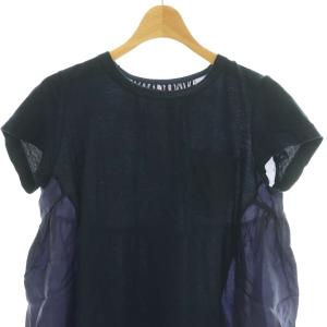 sacai フリル ドッキング ポケット カットソー 半袖 2 ネイビー /HK OS
