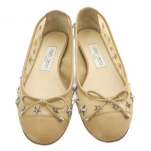 JIMMY CHOO スタースタッズ レース フラットバレエシューズ 35.5 ベージュ /SR