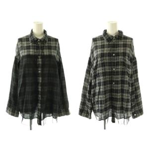 25SS Reversible Voile Shirt チェックシャツ ブラウス シアー F 黒 白 21251315201