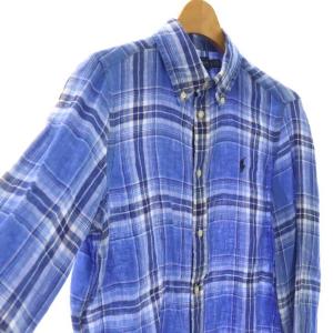 POLO RALPH LAUREN チェック 長袖シャツ ボタンダウン リネン S P ブルー マルチカラー /ES OS