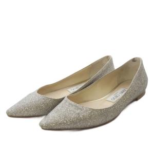 パンプス フラット ポインテッドトゥ ラメ レザー 34 シルバー色 /YO22