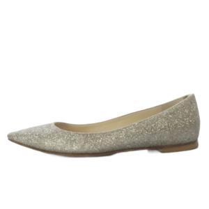 JIMMY CHOO パンプス フラット ポインテッドトゥ ラメ レザー 34 シルバー色 /YO22