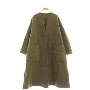 URBAN RESEARCH ノーカラーリバーシブルロングコート 38 茶 ブラウン ベージュ /SS OS