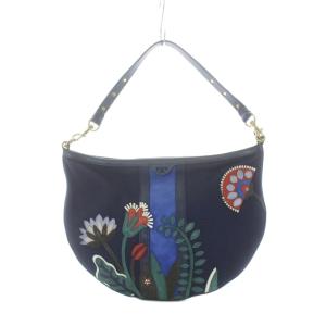 Semi-Circle Lilium Hobo ショルダーバッグ ネイビー 青 緑 ワンハンドル 花柄