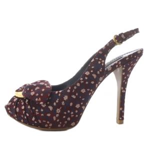 LOUIS VUITTON サンダル ピンヒール 花柄 リボンモチーフ ストラップ 34 ボルドー /YO11