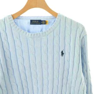 POLO RALPH LAUREN コットンケーブルクルーネックニット セーター M ライトブルー /ES OS