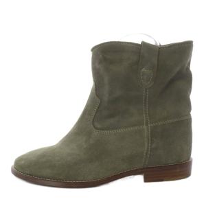 ISABEL MARANT ETOILE ウエスタンブーツ ショート フラット スエード 38 カーキ /YO10