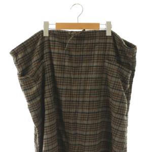 HARROW TOWN STORES HTS チェック スカート ドロスト リネン混 44 グレー マルチカラー /ES OS