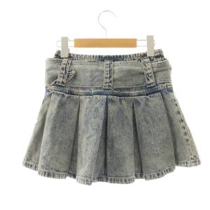 GYDA 26SS ハイウエストWIDEBELTプリーツデニムスカートライクショートパンツ ミニスカート S インディゴブルー