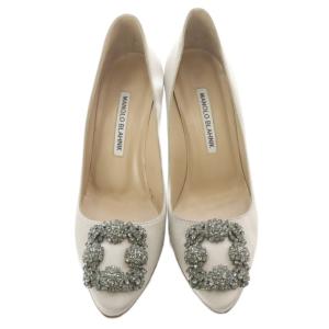 MANOLO BLAHNIK HANGISI サテン パンプス 36.5 グレー