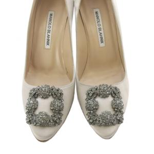 MANOLO BLAHNIK HANGISI サテン パンプス 36.5 グレー