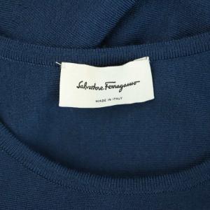 Salvatore Ferragamo ニットワンピース ロング 半袖 プリーツ切替 M ブルー /MY OS