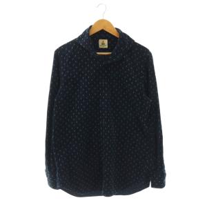コーデュロイ 花柄シャツ 長袖 L ネイビー グレー /CX OS
