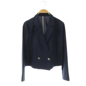 24SS ウォッシャブルサッカーストライプショートジャケット ダブル テーラード 36 ネイビー /HK
