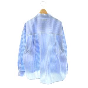 three dots 25SS Broad stripe loose shirt シャツ ブラウス ストライプ XS 水色 白