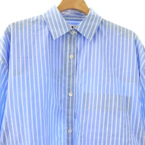 three dots 25SS Broad stripe loose shirt シャツ ブラウス ストライプ XS 水色 白