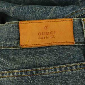 GUCCI 106272 ボタンフライ デニムパンツ テーパード ダメージ加工 48 インディゴ /MY OS