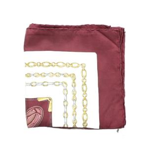 Cartier スカーフ ワインレッド 白 ホワイト 黄色 チェーン柄 楕円形パターン /RI OS OH