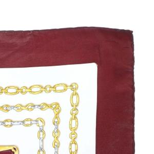 Cartier スカーフ ワインレッド 白 ホワイト 黄色 チェーン柄 楕円形パターン /RI OS OH