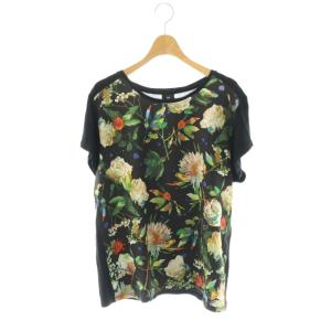 転写プリント 花柄 半袖 Tシャツ カットソー XL 黒 /SY OS