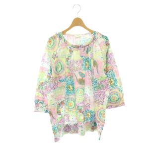 tsumori chisato SLEEP セットアップ 総柄 パジャマ カットソー 長袖 パンツ 3L ホワイト マルチカラー /DO OS