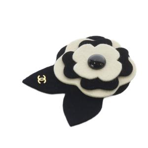 CHANEL 02A カメリア フェルト ブローチ ココマーク ブラック アイボリー