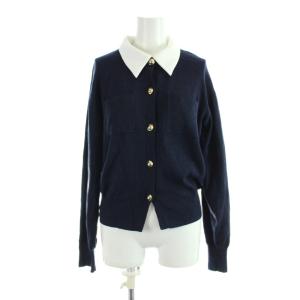 25AW 2wayカラーニットカーディガン セーター F 紺 ネイビー 長袖 付け襟 パッチポケット /AB