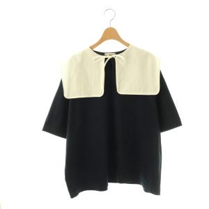 フロッキードットカラーTee カットソー 半袖 F ネイビー ホワイト /DF OS