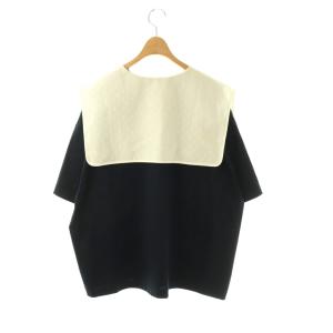 yori フロッキードットカラーTee カットソー 半袖 F ネイビー ホワイト /DF OS