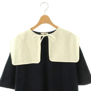 yori フロッキードットカラーTee カットソー 半袖 F ネイビー ホワイト /DF OS