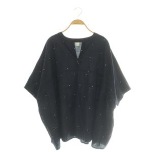 24SS ドット刺しゅうワイドプルオーバー ブラウス シャツ キーネック F ネイビー シルバー色 /CX