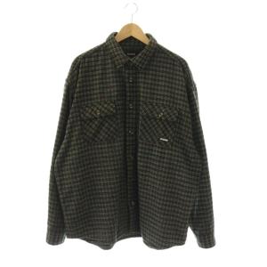 ポリエステルチェック柄L/Sシャツ 長袖 XL グリーン ブラウン /HK OS SH
