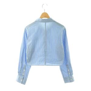 SNIDEL 24AW ワンポイントショートシャツ ブラウス F ブルー ストライプ柄 長袖 ロゴ刺繍 /OK OS