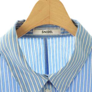 SNIDEL 24AW ワンポイントショートシャツ ブラウス F ブルー ストライプ柄 長袖 ロゴ刺繍 /OK OS