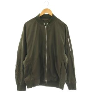 ジップアップブルゾン ジャケット 上着 麻 リネン XL カーキ グリーン 無地 長袖 リブ襟 /OK