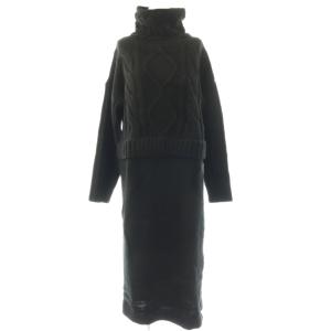 LONG SLIT CABLE KNIT TOP ニットワンピース ロングスリット F ブラック /ES