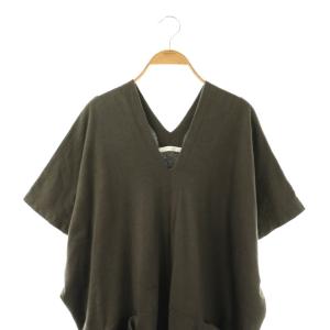 PLAIN PEOPLE Vネックワンピース ロング 五分袖 リネン混 2 チャコールグレー /DO OS