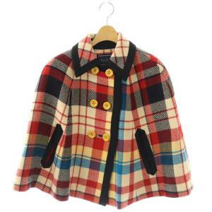 ポンチョ ジャケット アウター チェック柄 ウール M 赤 レッド マルチカラー /BB