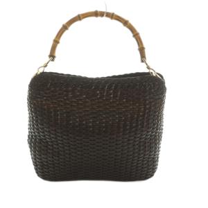 GUCCI レザー 編み込み バンブーハンドル ハンドバッグ ブラウン 001 0166 1638