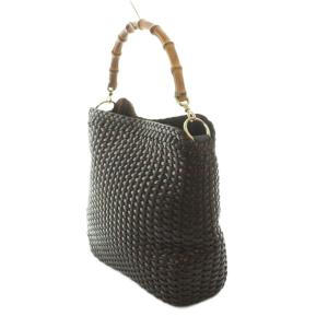 GUCCI レザー 編み込み バンブーハンドル ハンドバッグ ブラウン 001 0166 1638