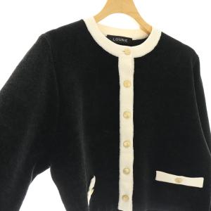 LOUNIE 25AW バイカラーショートカーディガン F ブラック ホワイト /DF OS