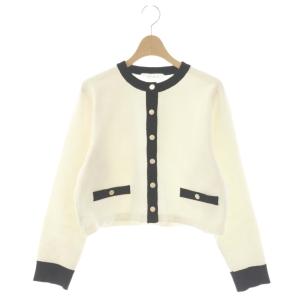 25AW バイカラーショートカーディガン ニット 長袖 F ホワイト ブラック /HK OS